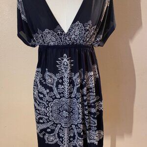 5th & Love women's L navy blue bohemian feather floral mandala flowy dress